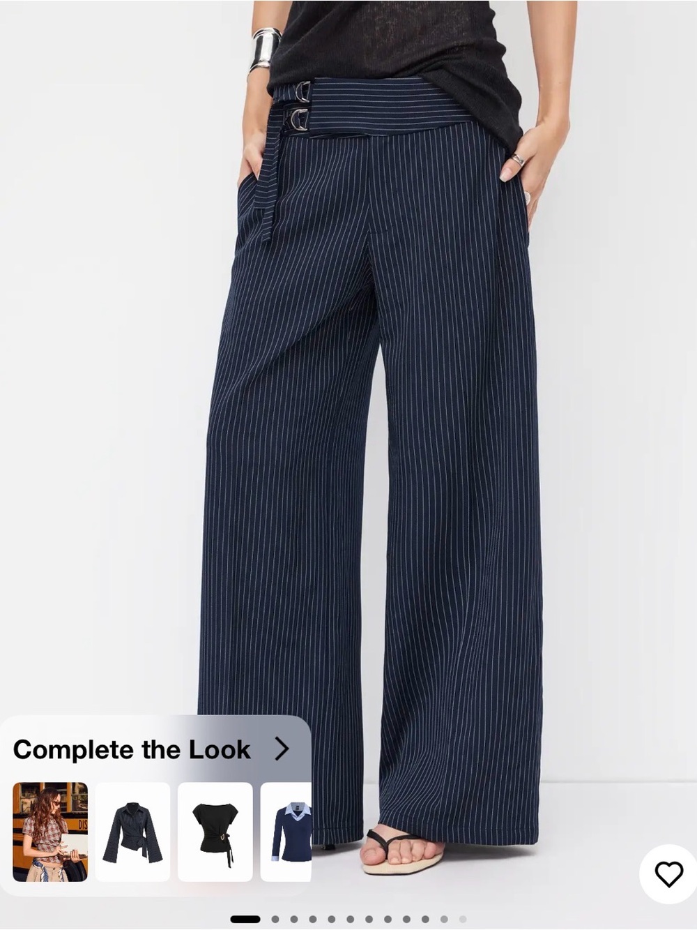 Cider Navy Pinstripe Wide-Leg Trousers L (Fit like a 8-10)